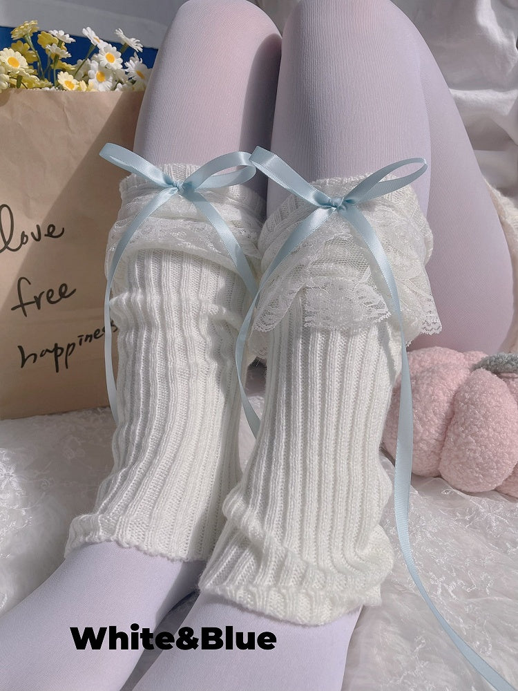 9 Colors Bowknot Lace Cuff Knitted Leg Warmers