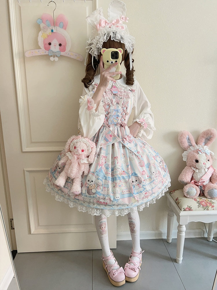 Lolita Tea Flags Afternoon Ribbon with Puppy's Dress Sweet Print