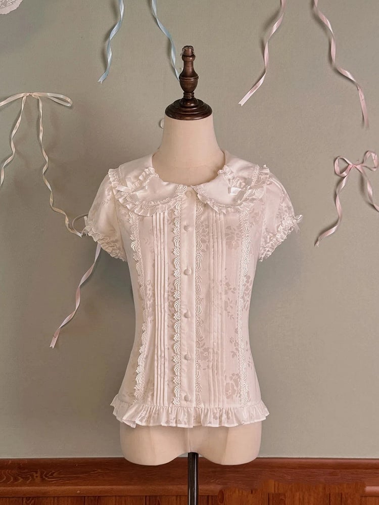 Pan – Peter-Bluse mit weißem Kragen und Puffärmeln