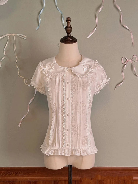Pan – Peter-Bluse mit weißem Kragen und Puffärmeln