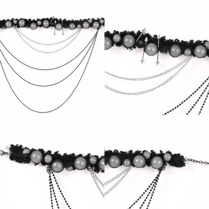 Black Dark Gothic Stud Beaded Pendants Choker
