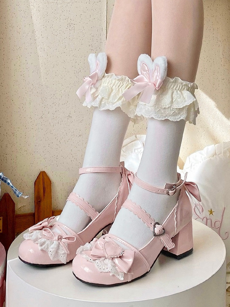 Jane Block Mid Lolita Pink Straps Heel Crisscross in Sweet - Shoes Mary