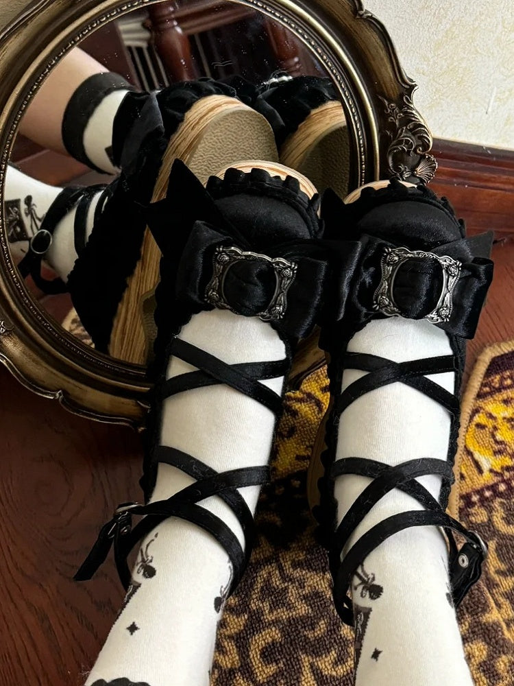 Schwarz PU Sweet - Plateauschuhe Design Crisscross