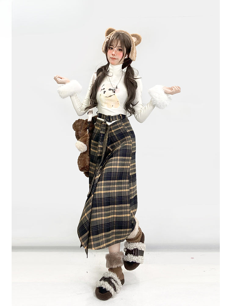 Black and Yellow Plaid Midi Length Vintage Skirt