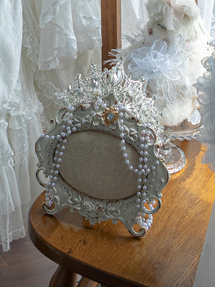 ブラック/ホワイト/アプリコットビーズチェーンティアラ