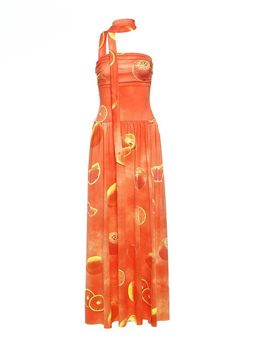 Holiday Orange Tube Sacrf Dress With