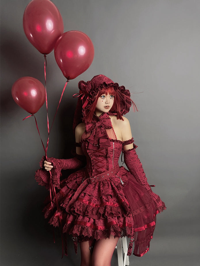 Neck Red + Lolita Tiered Full Top Set Halter Gothic Sleeveless Skirt