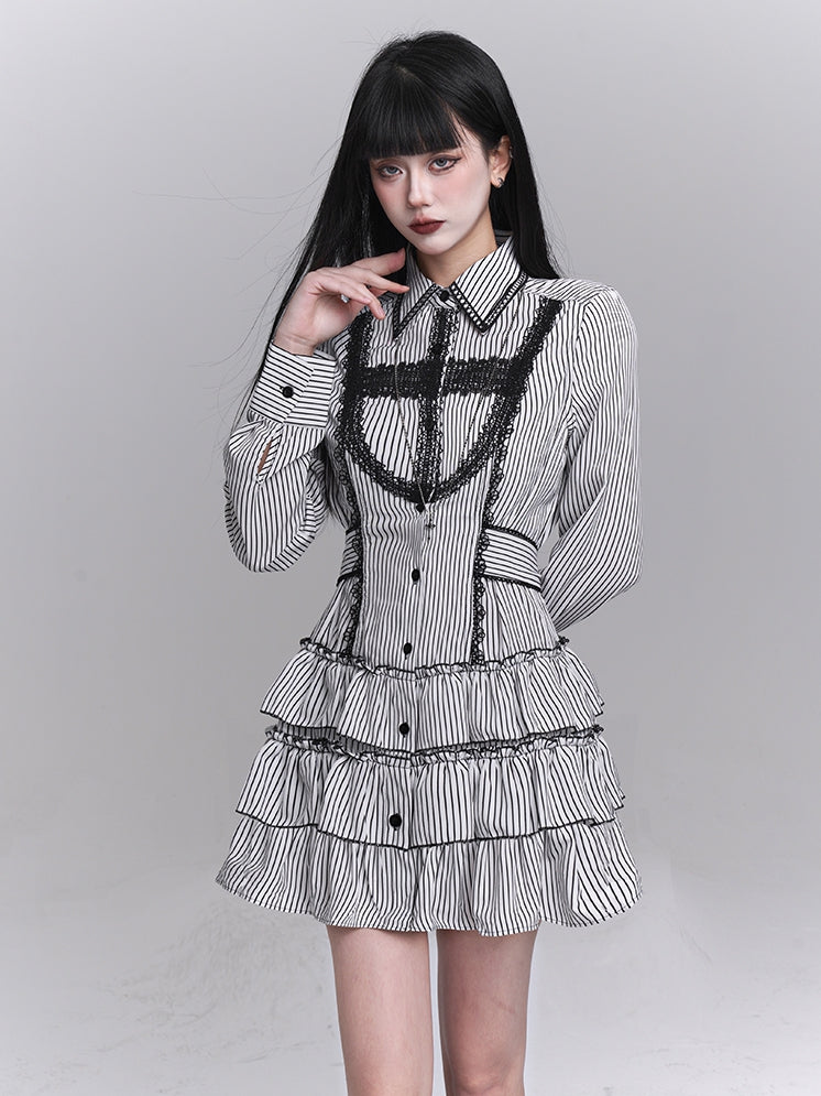 Skirt Black Gothic and White Tiered Lace Cross