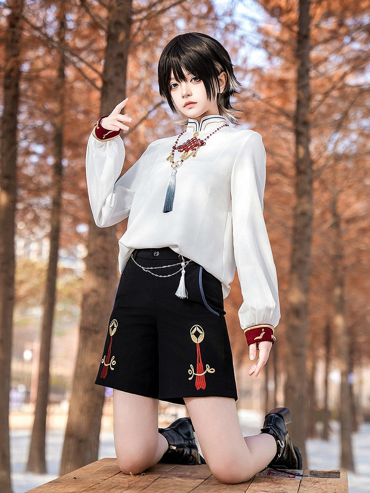 Black Ouji Lolita Straight-leg Shorts with Chain and Tassel