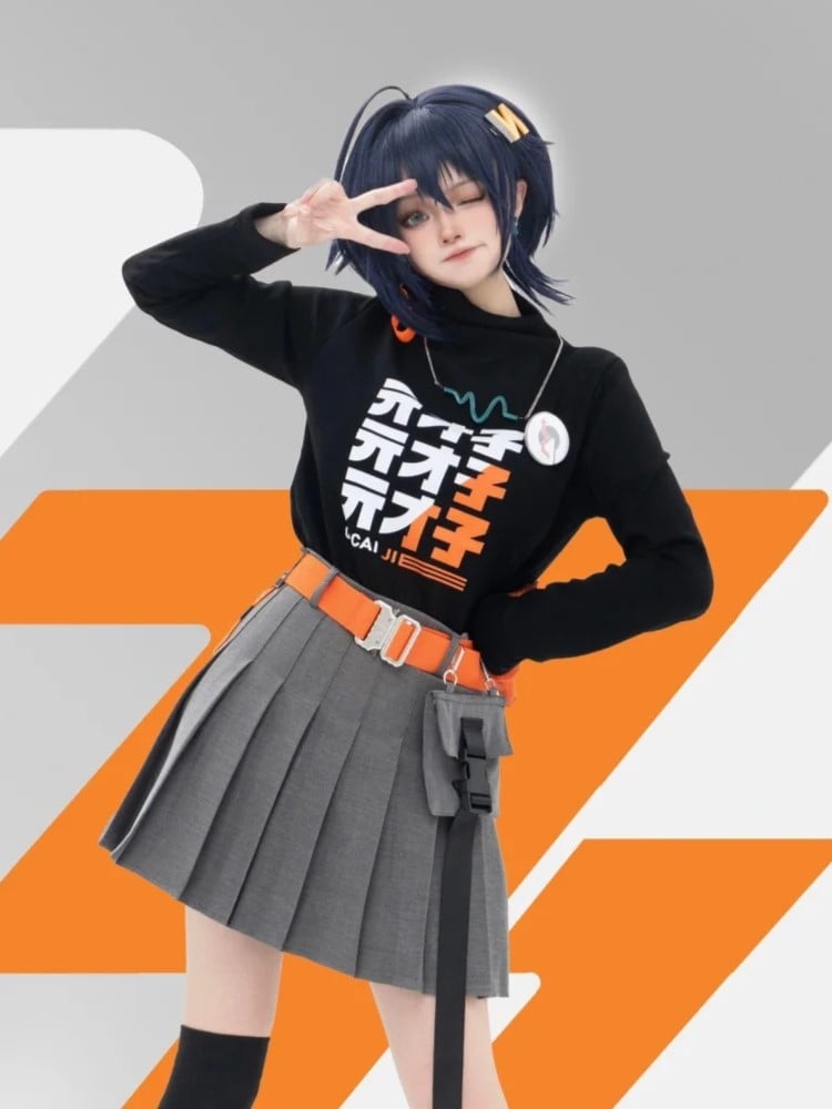 Belt Black Skirt Mock + Neck Full Set: Top