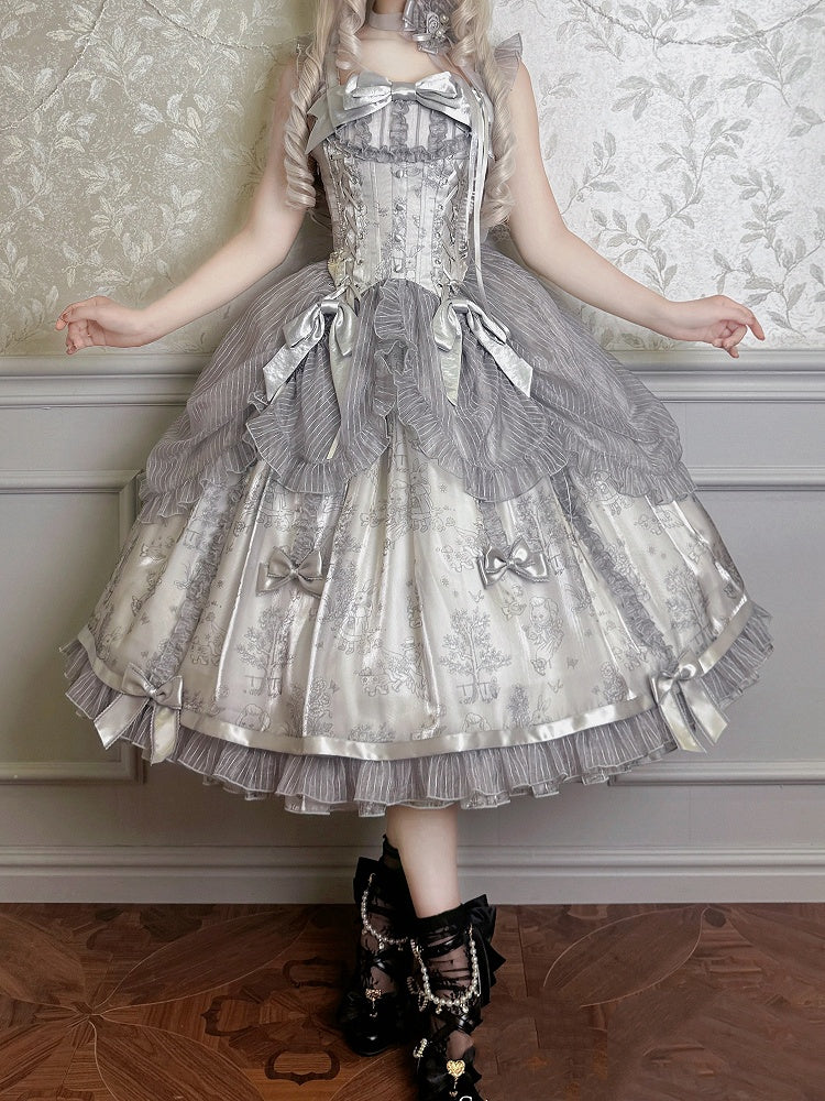 Lolita Drawstring Jumper Gray Waist Silver Corset Skirt Overlay