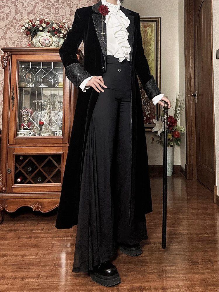 Pleated Ouji Wide-leg Pants High Fashion Chiffon Black Side Panel with Waist