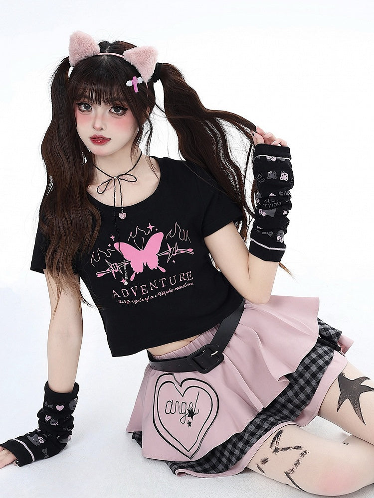 Free Skirt Belt Waist Pink Sweet Tiered with