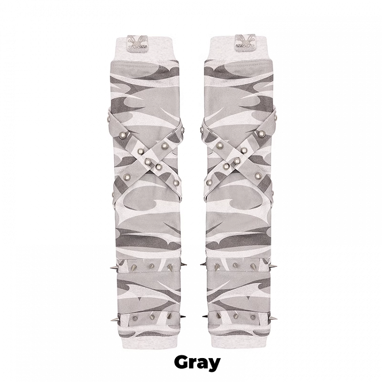 Criss-cross Straps Studded Gloves Black/Gray/Pink