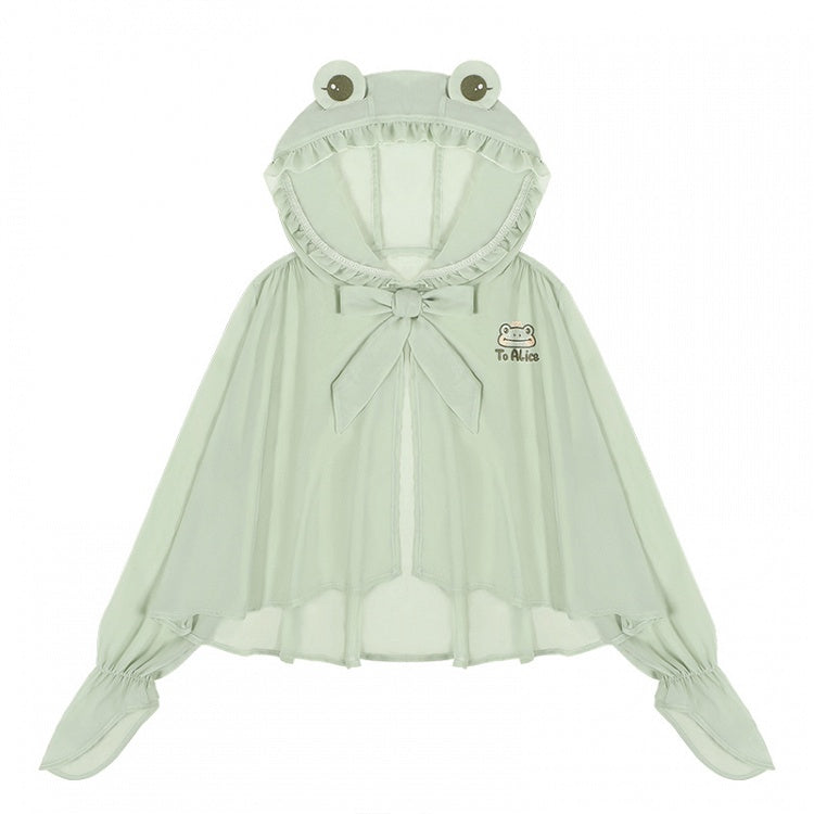Semi-sheer Frog Hood Sun Protection Top Light Green Chiffon