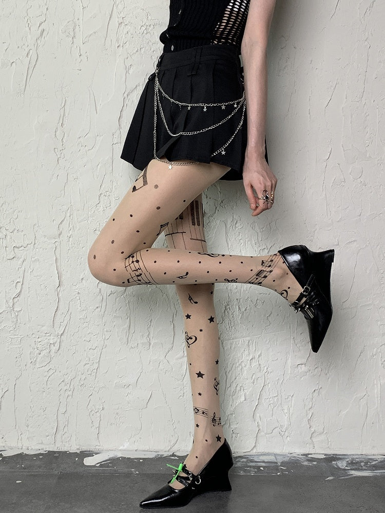 Print Tights Polka-dot Piano Star Nude Y2K Pattern Note