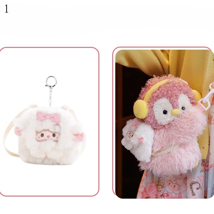 Pink Bag 2 Penguin Options Cute Middle/Large + Backpack/Crossbody Keychain Plush Size
