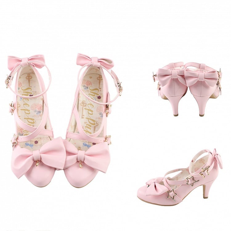 Heels Rosa Top Schleife Stern Riemen Schnalle Hohe bei