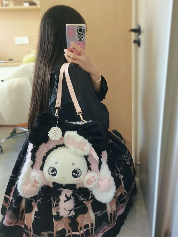 Ear Bag Sweet Plush Black and Bunny Pink Lolita Lop