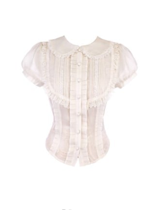 Lace-Trimmed Set Puff Apricot Blouse Cami Sleeve With