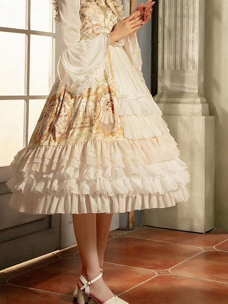 Hemline Birdcage Petticoat Tiered 75cm White/Beige Chiffon Fish-bone