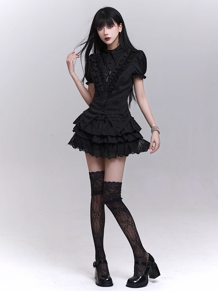 Bloomers Black Elastic Waist Lace Trim Mini Tiered Skirt Lining