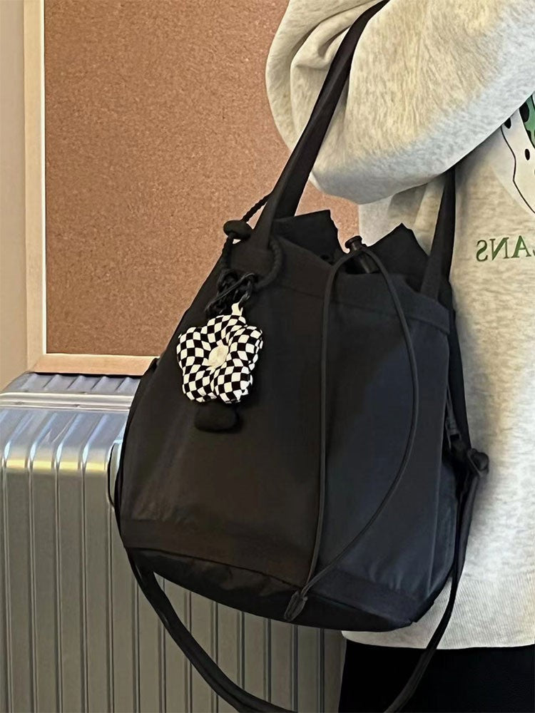 Chic Black Drawstring Bucket Bag With Capacity Large
