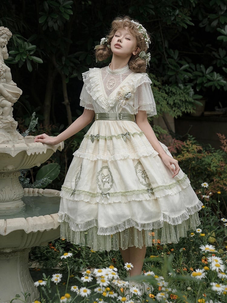 the Embroidery Full Elegant Lily Neck Skirt / of OP Lolita Dress Set Valley Classic Edward