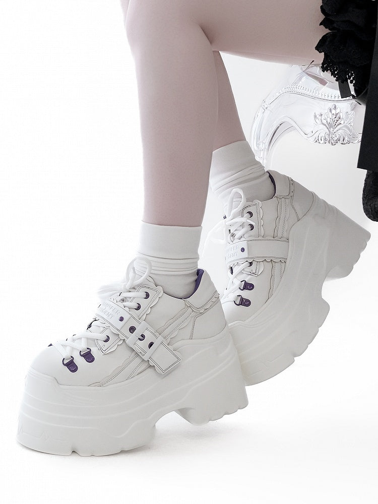 Design Buckle Lace-up Punk Platforms White Strap - Closure