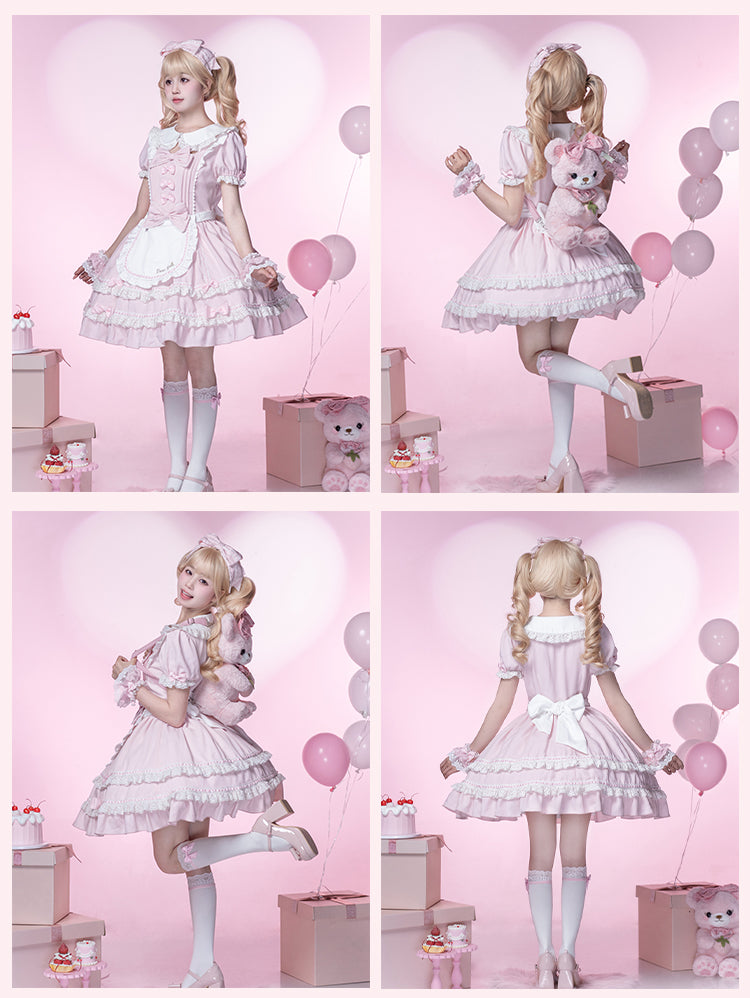White Self-tie and Lolita Pink Apron