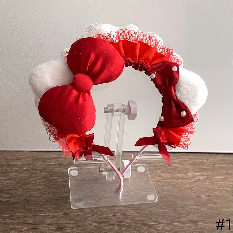 Available Color Kitty Ears Lolita Cute Bowknot Beads with Options Plush - Sweet KC 2