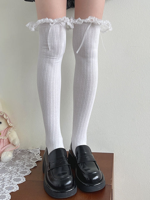 White/Black Trim Over-Knee Lolita Lace Stockings