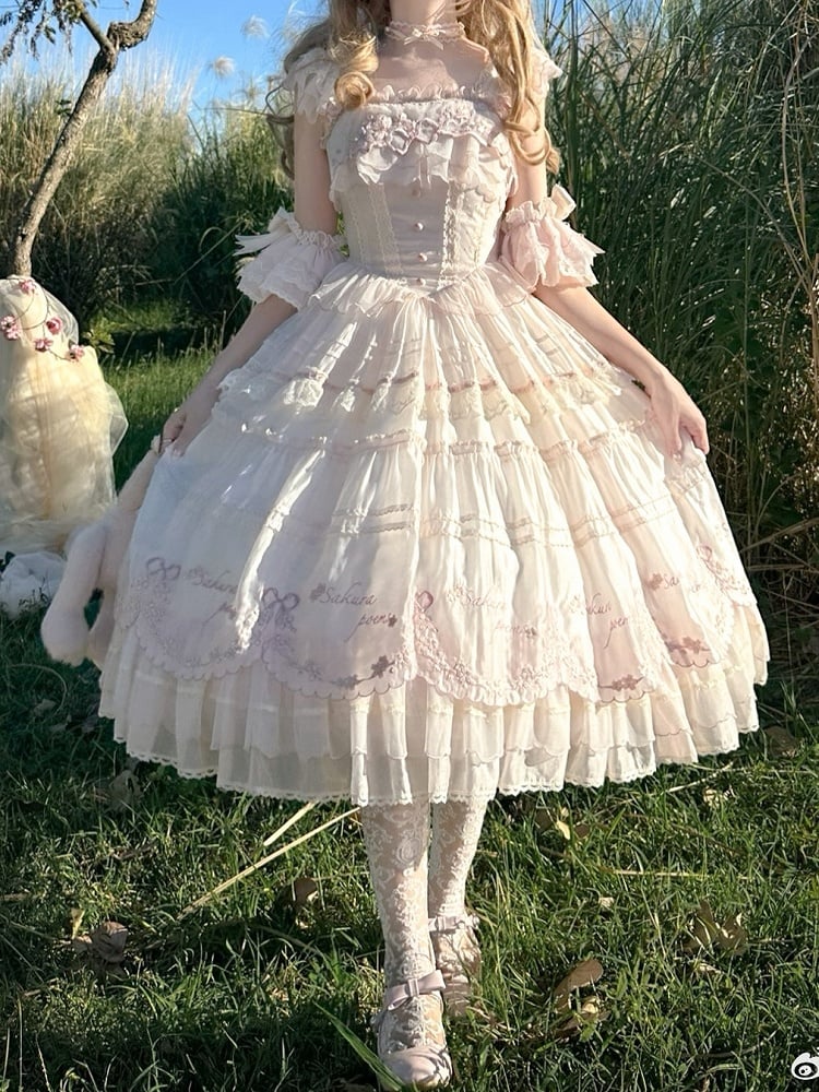 ウエスト刺繍バスクジャンパーピンクプリンセス桜スカートブロッサムチェリーロリータ