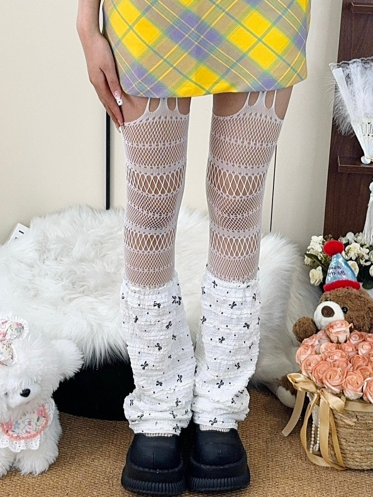 Design Cut-out Stockings Black/White Suspender Y2K
