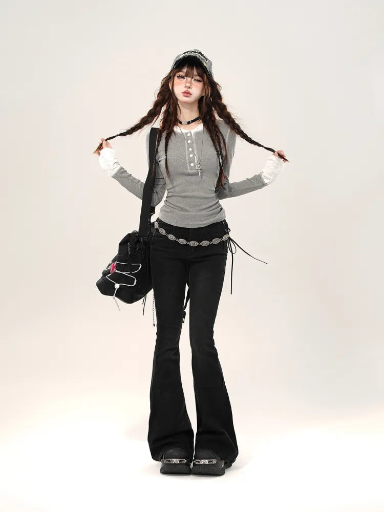 Jeans Detail Black Fishtail Lace-up