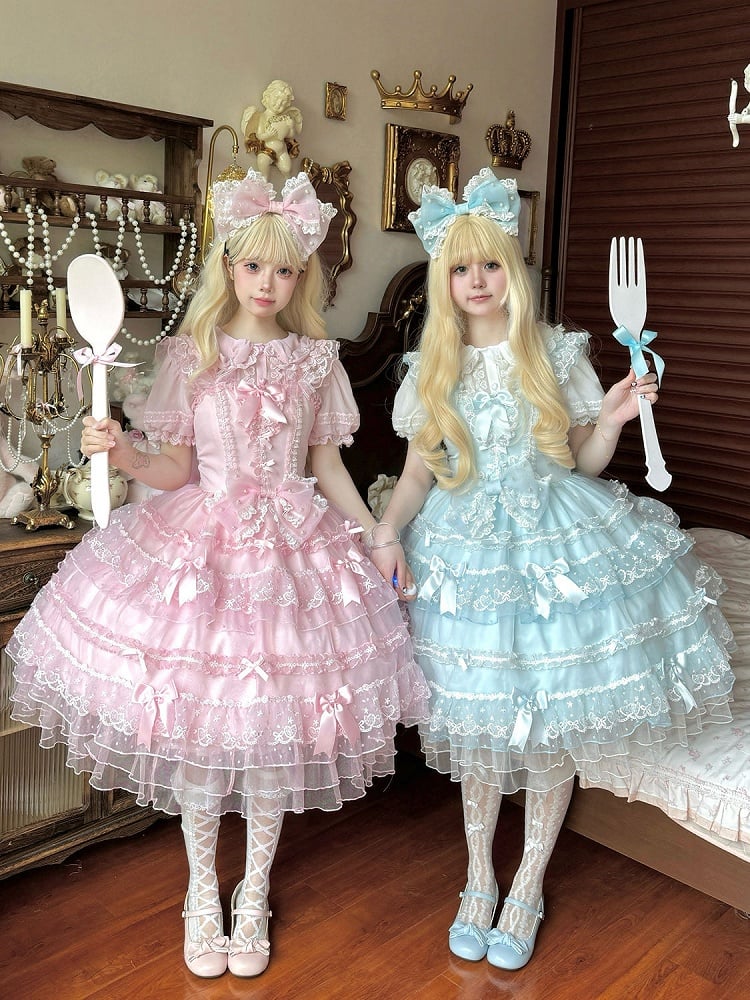 Hanayome Skirt Accents Lolita Princess Tulle Bow Pink JSK Dress Layered