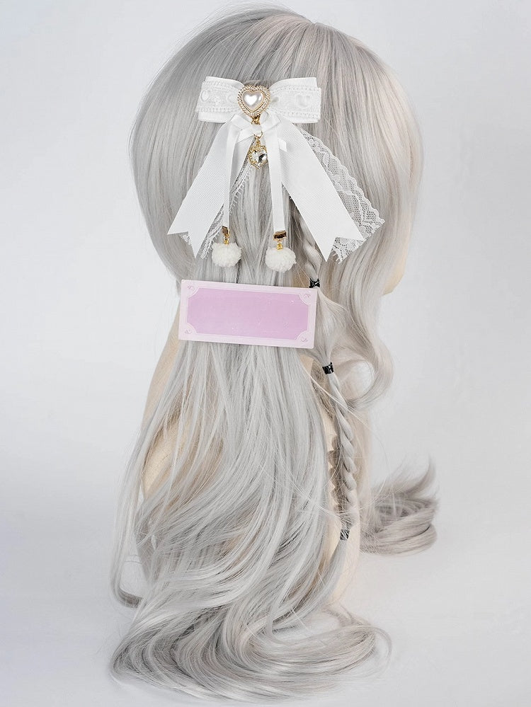 Jirai Kei Pompom Details Sweetheart Charm Schleife Haarspange