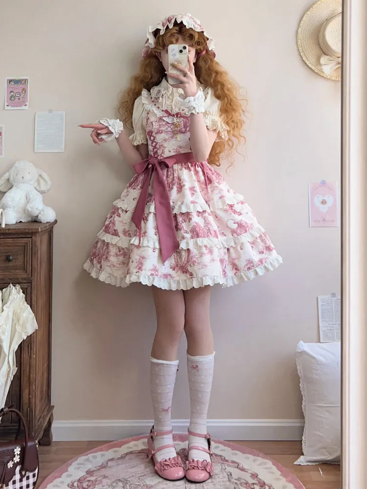 Pink Lolita Jumper Print Hem Detachable Skirt Grapes