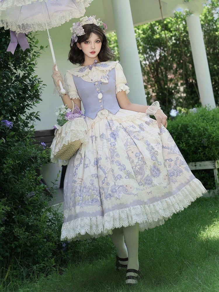 and Lolita Available Polka Print Skirt Dots Floral Classic Sizes Purple Plus
