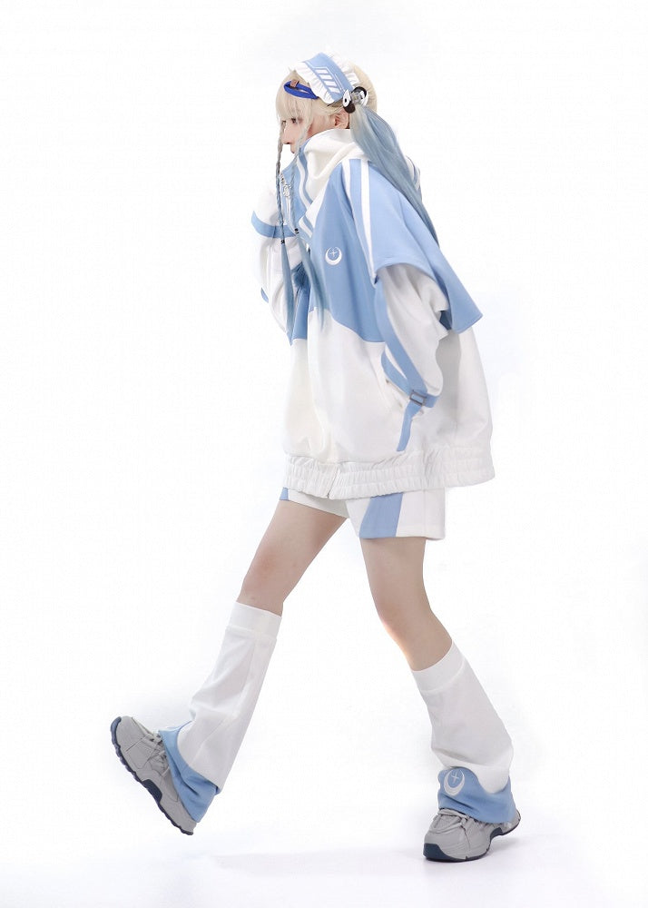 Zip Sleeves Jacket Front Light Tenshi Blue Up and Kaiwai Long Sweatershirt White