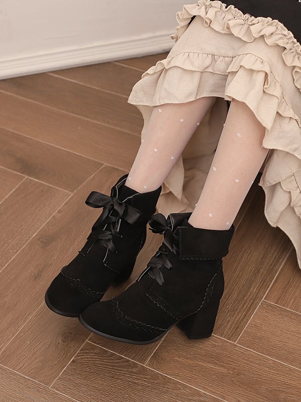 Schwarze Lolita-Stiefel mit normaler/dicker Manschette und hohem Absatz