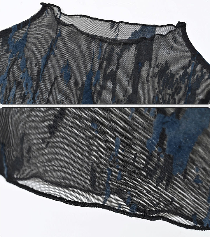 Mesh Bell Grunge and Fairycore Black Rock Punk Blue Sleeves Top