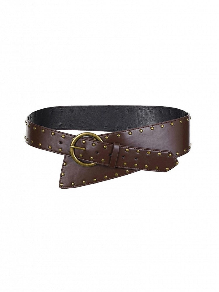Alloy Brown Punk Buckle with Studded Waist Belt PU