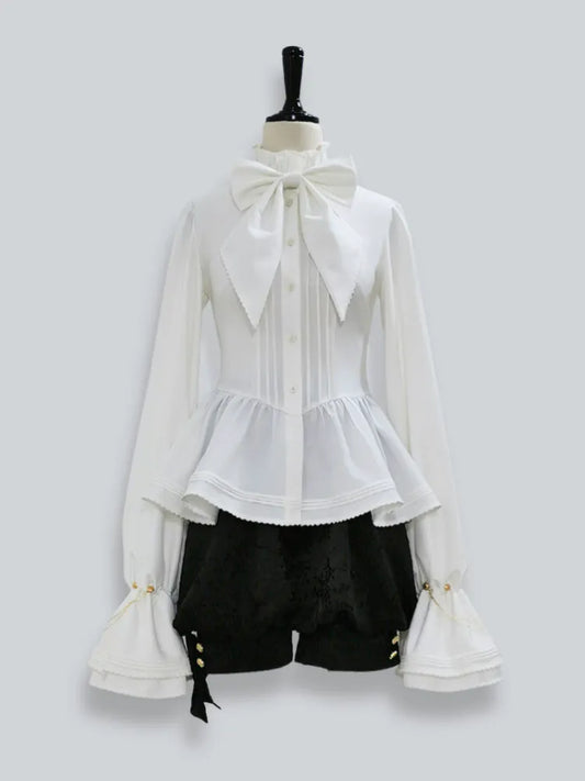 White Bishop Neckline Ruffle Sleeves Lolita Ouji Shirt Poet