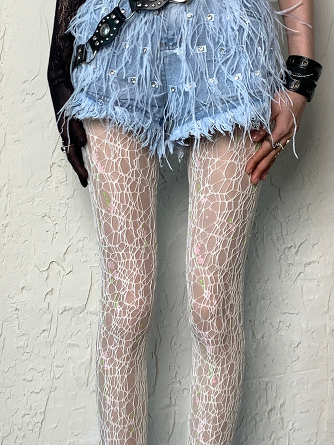 Y2K Asymmetrical Tights Gray/White/Black/Brown Hollow-out Design