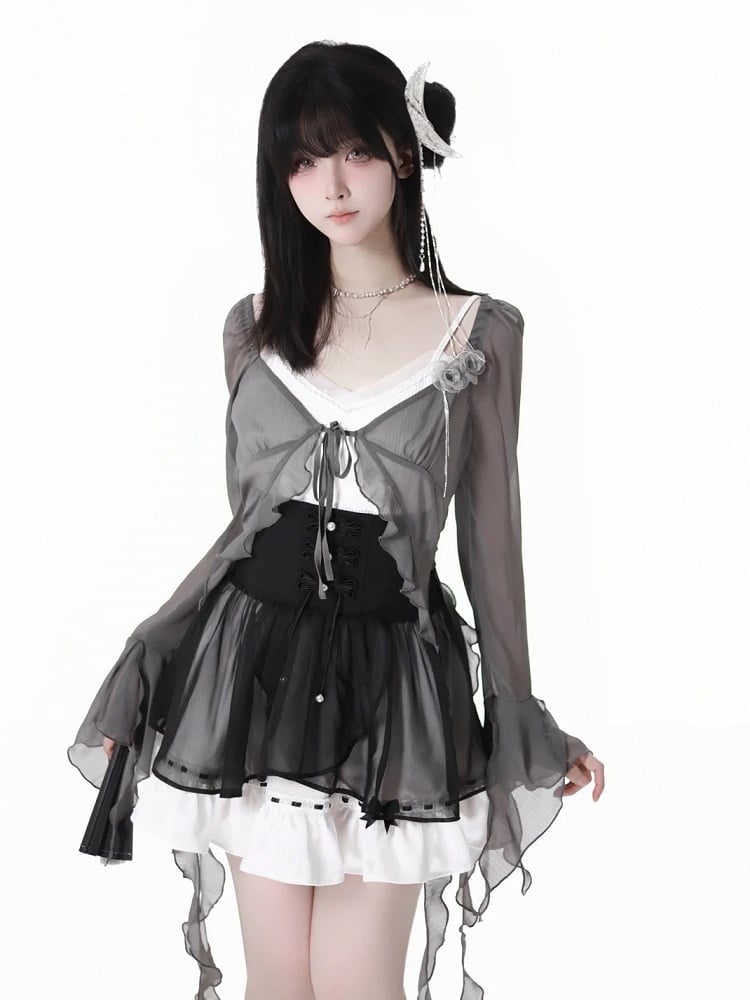 Overlay Corset Belt Mesh Style Black Cheongsam Knot Buttons