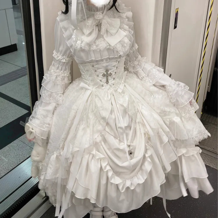 Unterstäbchen Korsett Gothic Lolita Weißer Rock Kordelzug / Taille