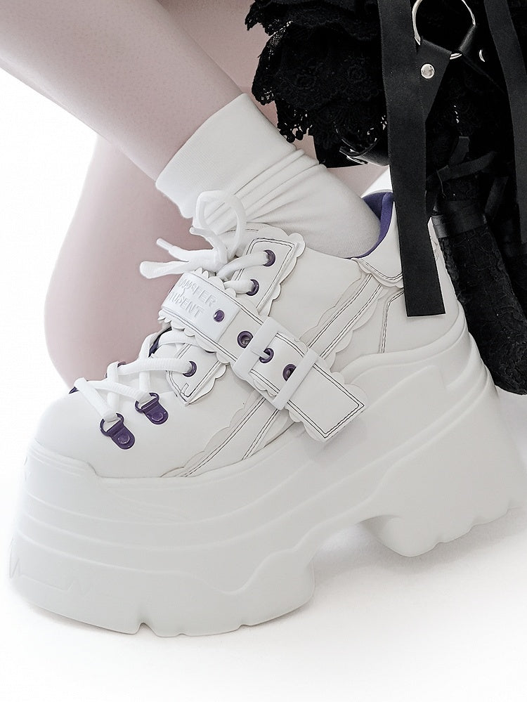 Design Buckle Lace-up Punk Platforms White Strap - Closure