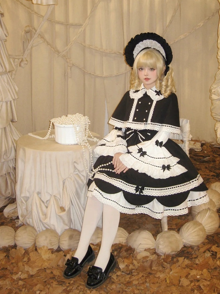 Decoration Black Bowknots White Peter Pan Collar Bell Sleeves Blouse