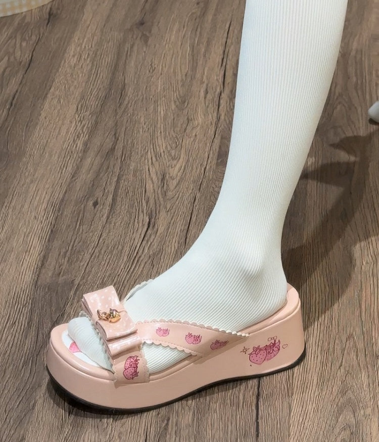 Lolita Top Print Wa Platform Pink Slippers Strawberry at Bow